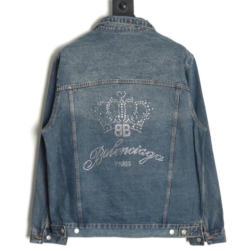 Balenciaga Jacket,Jacket,Clothing,Buy Cheap Discount Balenciaga Crown rhinestone denim jacket