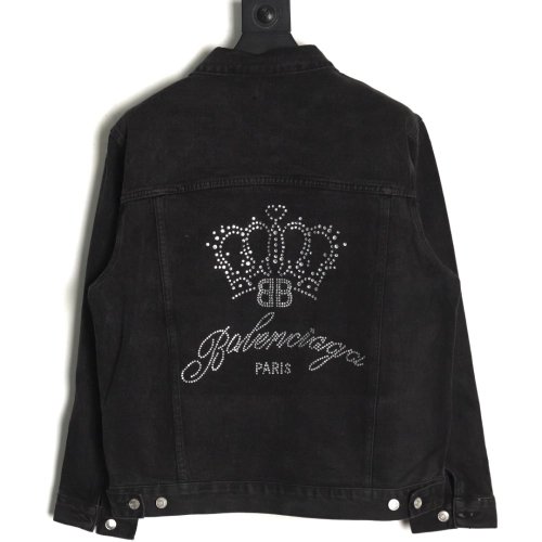 Balenciaga Jacket,Jacket,Clothing,Buy Cheap Discount Balenciaga Crown rhinestone denim jacket