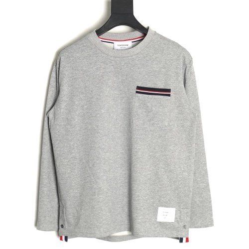 Thom Browne T Shirt,Tshirt,Clothing,Buy Cheap Discount Thom Browne Yarndyed chest pocket longsleeved Tshirt