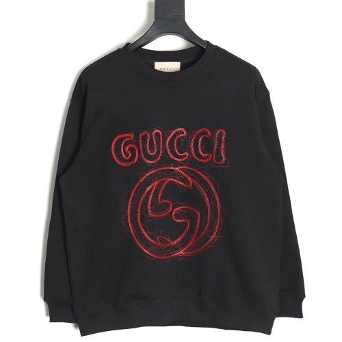 Gucci embroidered Double G letter logo crew neck sweatshirt TSK1,Gucci