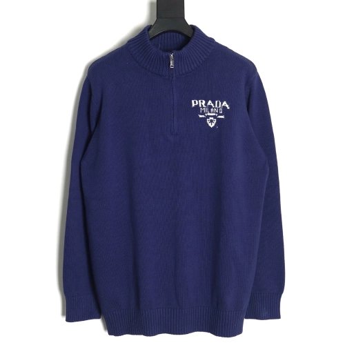 Prada Chest Lettering Half Zip Knit Sweater,Prada Sweatshirt,Sweatshirt,,Low Price High quality,Free Shipping to France